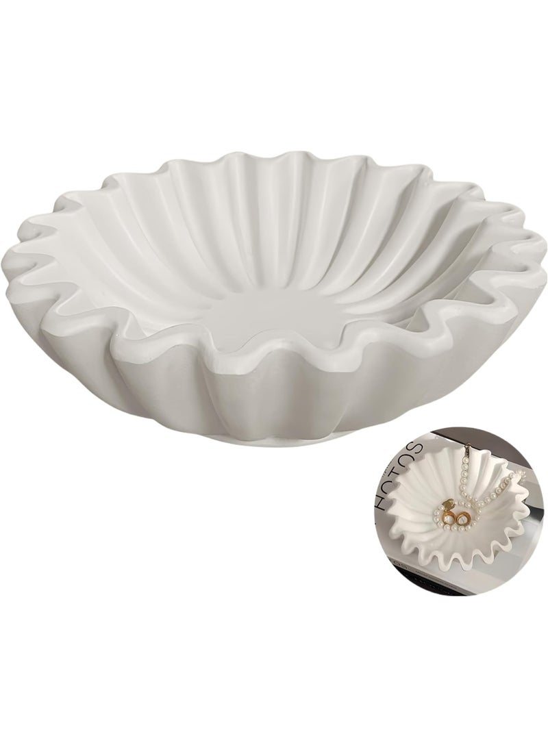 YelaJoy White Ruffled Fluted Decorative Bowl, 5.9 Inch Wavy Edge Organic Modern Home Decor Tray, Multi‑Purpose Jewelry Trinket Dish, Decorative Flower Bowl for Coffee Table Bookshelf Room Accent - Image 1
